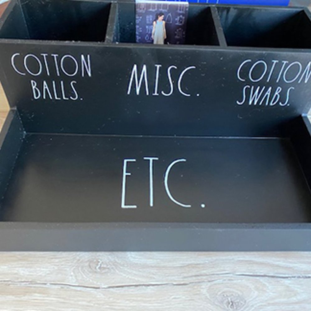 RAE DUNN BLACK WOOD VANITY ORGANIZER BATH SET